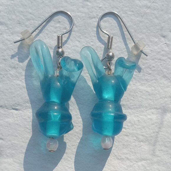 Cute Blue Bunny Earrings Women's Jewelry Accessory Rabbit Earring Fun Holiday - Picture 2 of 3